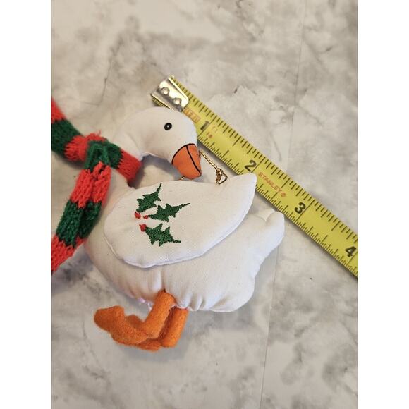 Vtg Christmas Ornament Goose Wearing Holiday Scarf Handmade Embroidered Holly - Picture 6 of 6